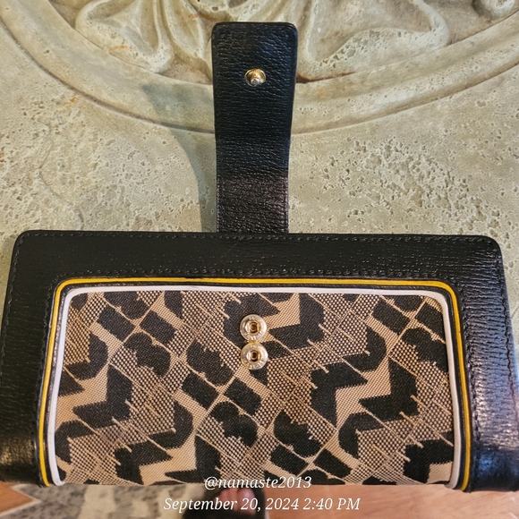 L.A.M.B by Gwen Stefani Leather Trim Wallet Fabric Logo Snap Designer Celeb #49 - Picture 9 of 14